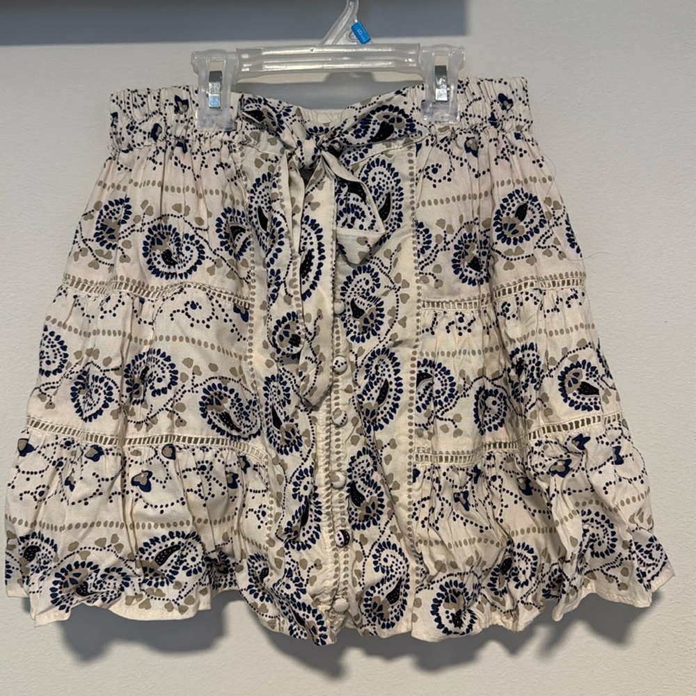 Mini flare skirt, blue and beige